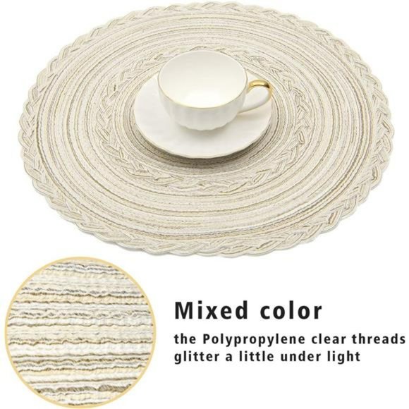Round Placemats Set of 4 Braided Placemats Bordered  (Ivory Bordered, 4) - Picture 2 of 7
